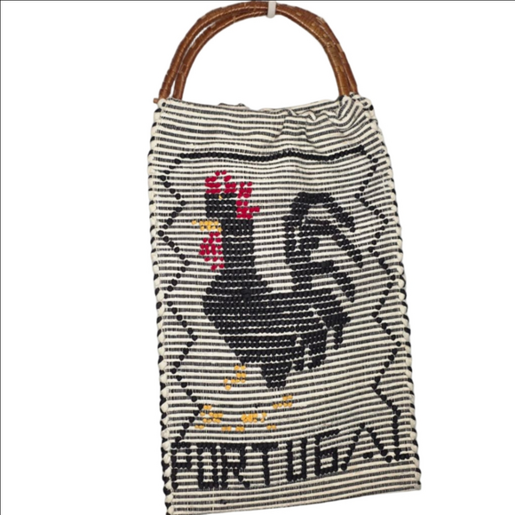Unbranded Other - Vintage Portuguese Rooster Tote Bag with Rattan Handles